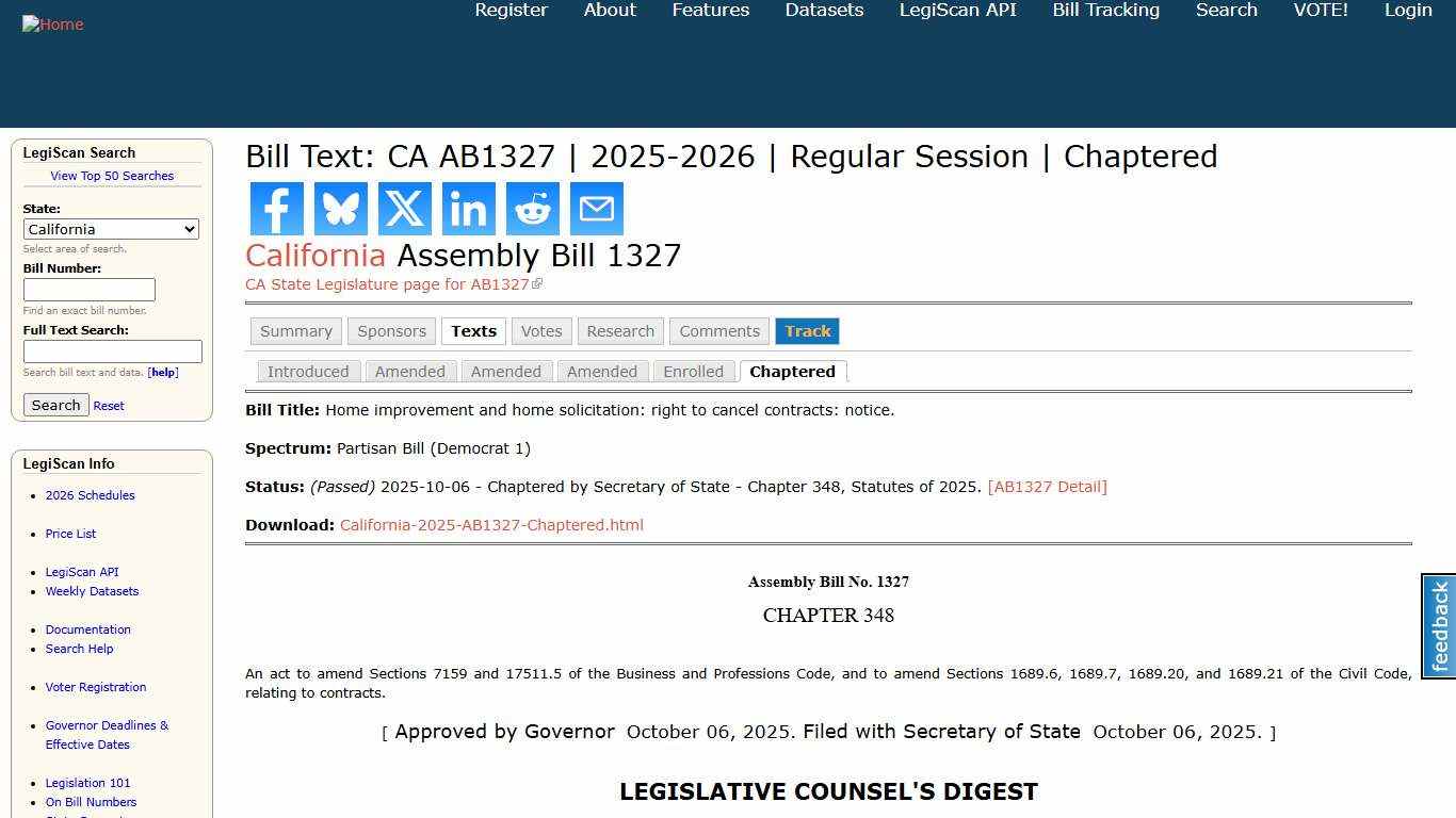 Bill Text: CA AB1327 2025-2026 Regular Session Chaptered LegiScan